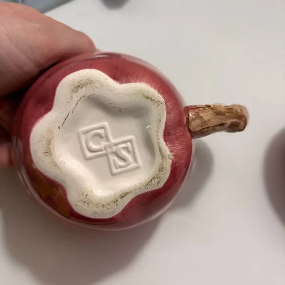 Vintage Red Apple Creamer and Covered Sugar Bowl Set Hand Painted